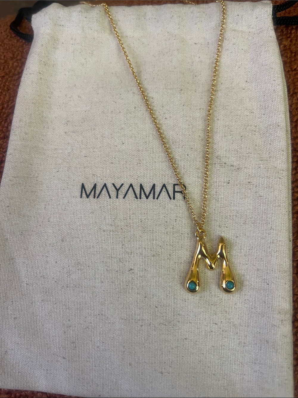 M - Initial Turquoise Bubble Initial Necklace by Mayamar - Picture 6 of 6